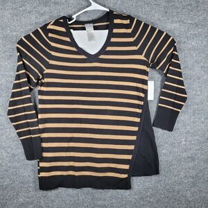 Chico's Asymmetric Tunic Sweater Pullover Black Brown Striped V Neck Sz 1‎
